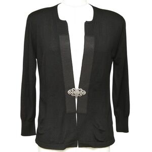 DOLCE & GABBANA Knit Cardigan Sweater Black Crystals 3/4 Sleeve Open Front Sz 46